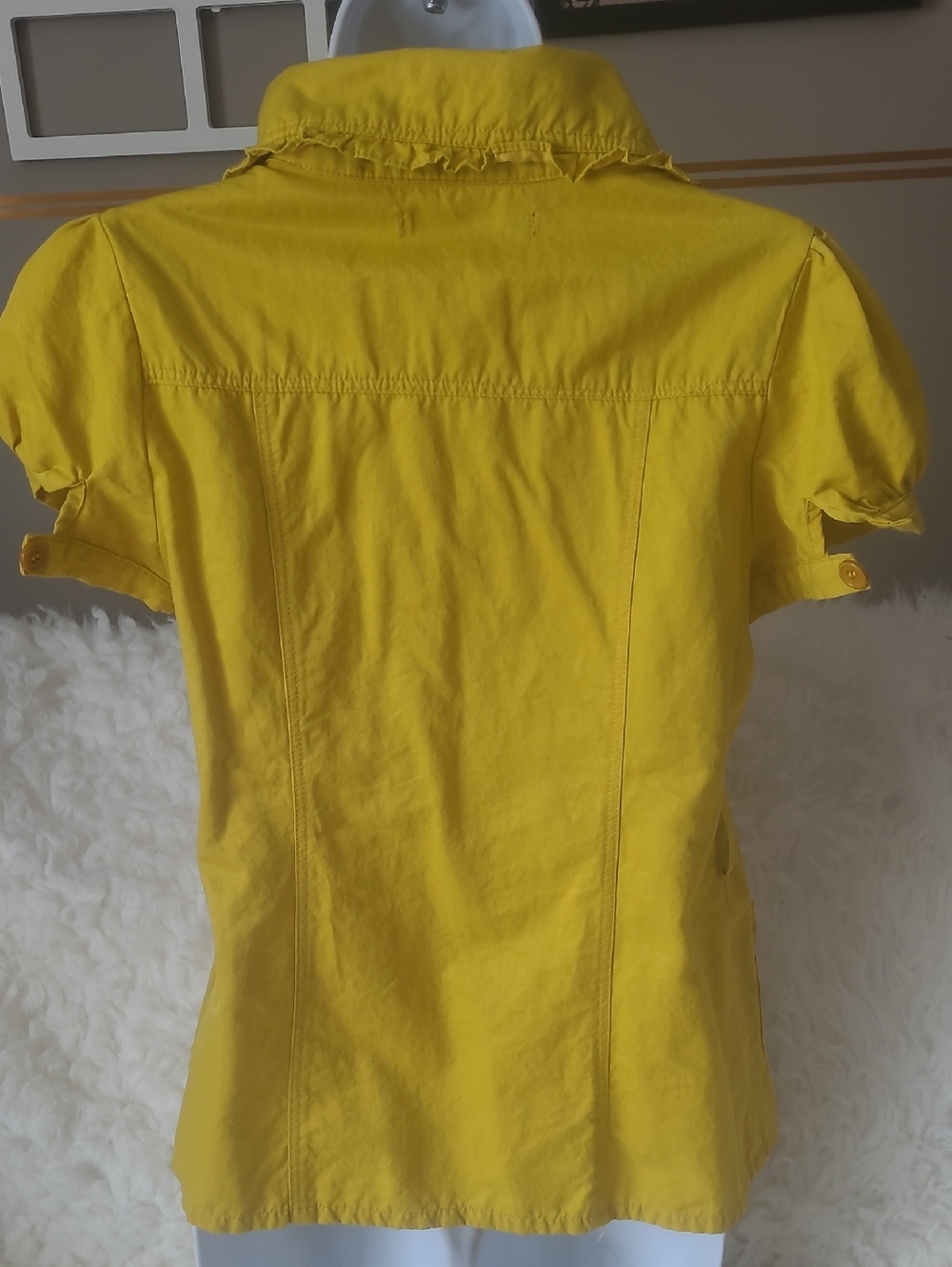 Yellow Ruffle-Trim Button Front Women’s Top - Picture 4 of 7